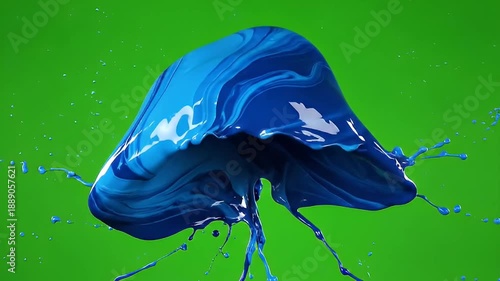 Dynamic Blue Paint Splash Action Over Green Background in Abstract Art Concept