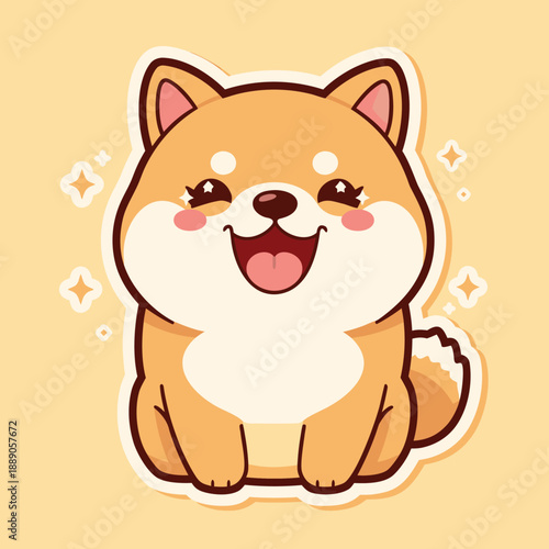 Adorable happy shiba inu puppy illustration with sparkling eyes.
