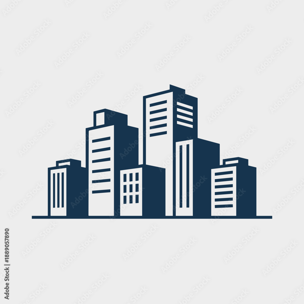 Fototapeta premium Modern architectural skyline design - Great for construction firms, city infrastructure, or corporate branding.