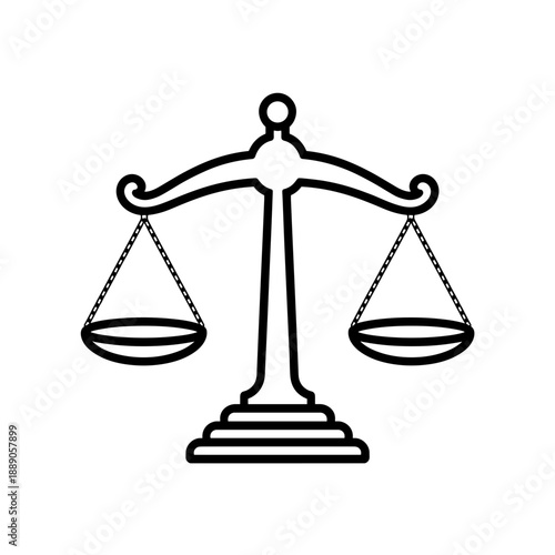 Minimalist law scale vector icon - Ideal for attorney branding, judicial systems, or fairness concepts.