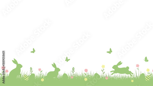  Easter banner with green grass and bunny easter rabbit with eggs and butterfly..eps