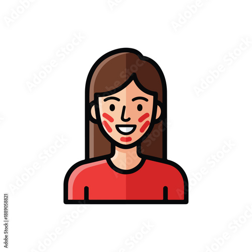 Woman with acne on her face smiling.