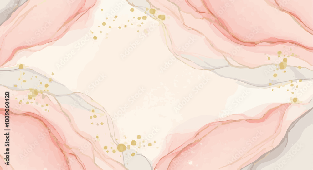 Fototapeta premium Abstract Fluid Art Background with Soft Pink, Rose, Beige, and Gray Alcohol Ink Waves and Elegant Gold Glitter Elements