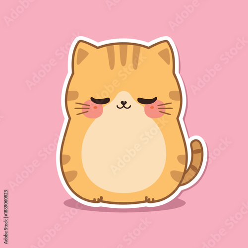 Cute Adorable Chubby Orange Tabby Cat Sticker Illustration.