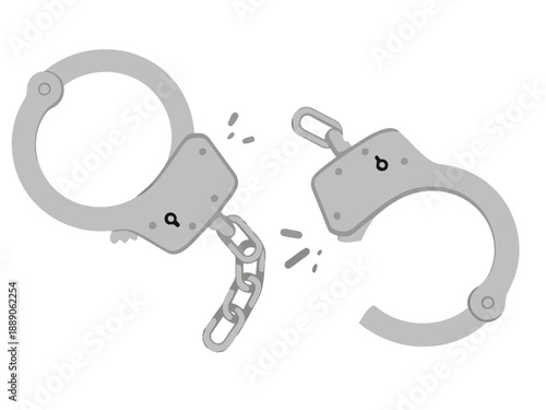 Broken handcuffs symbolize freedom and liberation. A stark, graphic illustration conveys a message of breaking free from constraints. Modern, minimalist design.