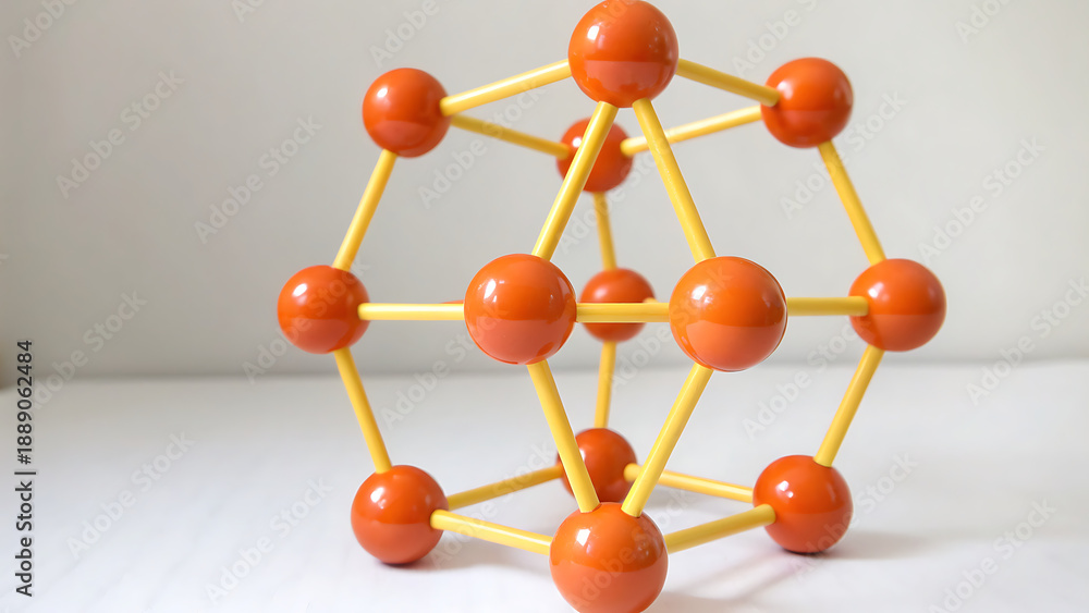 Obraz premium Geometric structure of orange spheres connected by yellow rods
