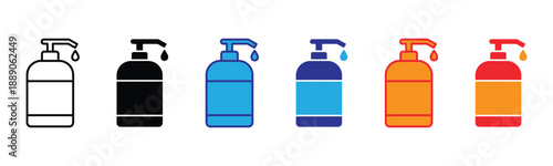 Vector illustration icon colorful hand sanitizer bottles in various colors and styles icon set
