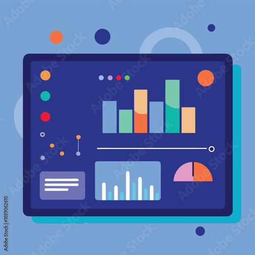 Business analytics dashboard illustration with charts graphs and data