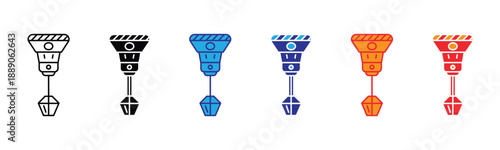 Vector illustration icon collection of six differently colored funnel shaped objects with hanging pendant