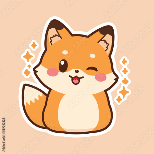 Cute cartoon fox winking with a happy expression.
