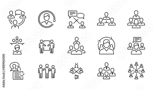 People connection and relationship line icon set
