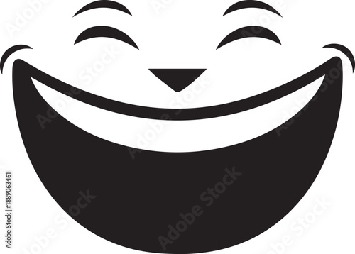 Exaggerated wide smile face with closed eyes showing happiness and great positive emotion vector