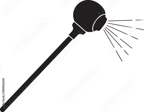 Handheld shower head or garden hose sprayer black silhouette squirting water drops vector graphic