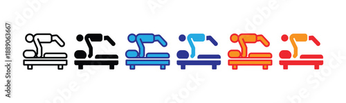 Vector illustration icon colorful icons of people exercising on fitness equipment in various colors