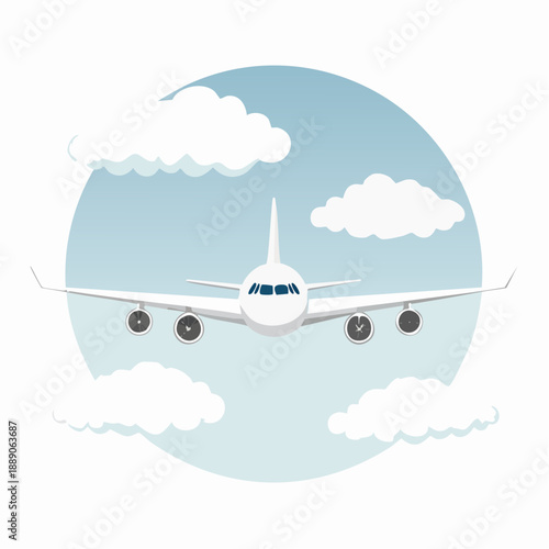 Airplane in the sky, over the cloudy sky