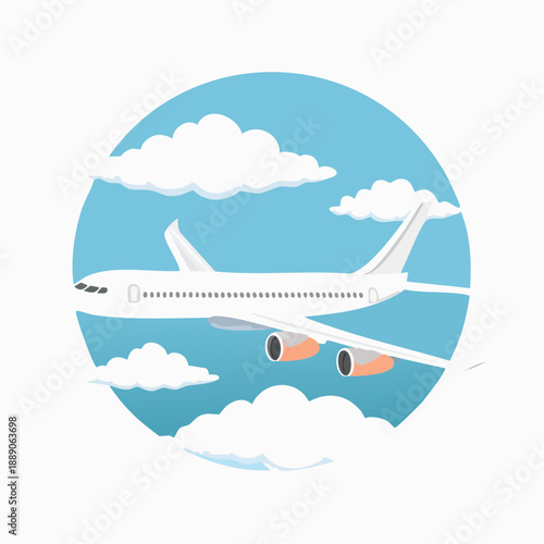 Airplane in the sky, over the cloudy sky