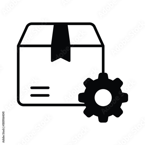 A glyph icon representing package settings logistics concept
