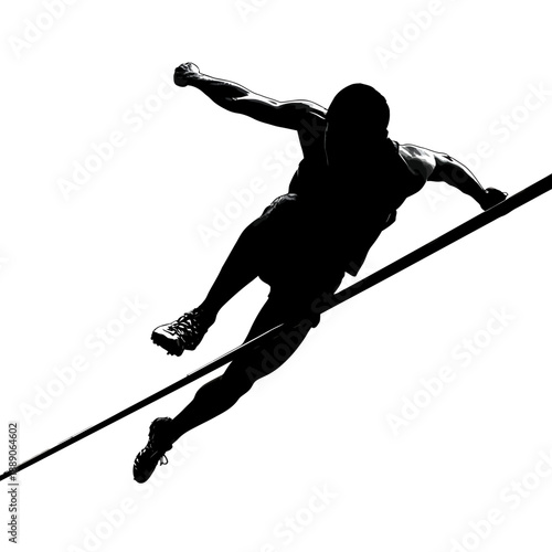 Gymnast balances on a beam with outstretched arms in a challenging pose illustration