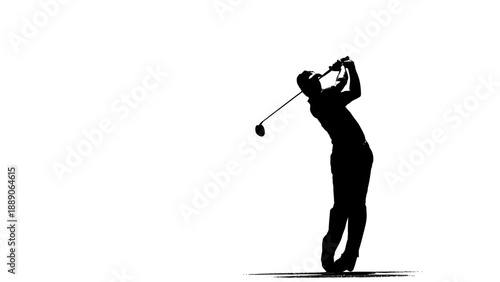 Golfer silhouette swings golf club on golf course, dynamic action, sport, man, golfing