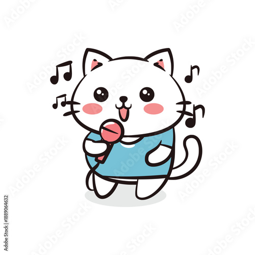 Cute Popstar Singer Cat Mascot with a Microphone.