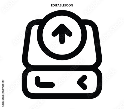 Black outline icon depicting a floppy disk with an upward pointing arrow