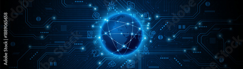 Global connection network background. World map. High-speed internet technology concept or fast wireless data transmission. modern internet network connection technology background