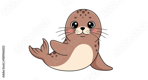 Adorable cartoon seal smiling cheerfully with big eyes on a white background is perfect for children's books, illustrations, and educational resources, showcasing cute animal chara.