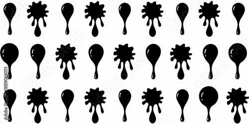Black ink blots resembling stylized teardrops in a repeating pattern