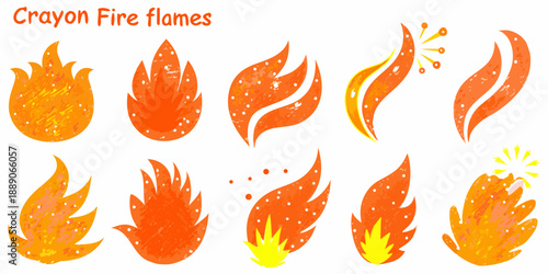 Colorful crayon style fire flames in various shapes and sizes