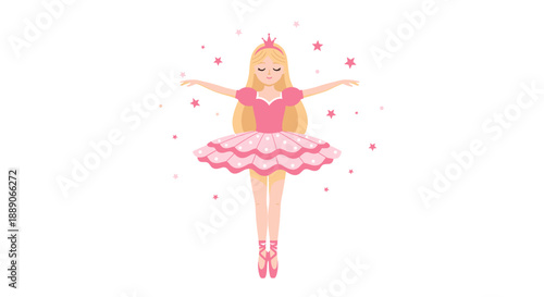 Princess Ballerina Dancing Gracefully Surrounded by Stars, a charming illustration that shows childhood fantasy dreams, perfect for children's books, educational materials, and par.