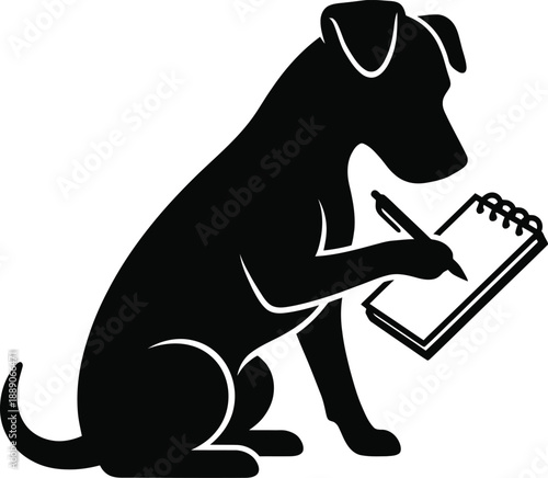 Dog Writing Silhouette Vector – Creative Intelligent Canine Illustration