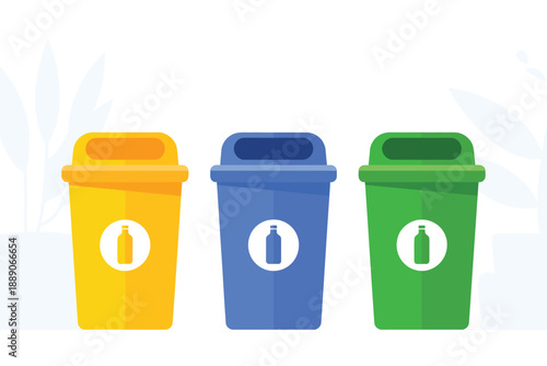 Proper waste disposal in colored recycling bins
