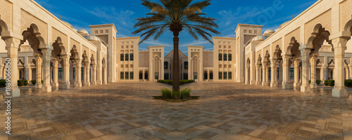 Elements of architecture of buildings, ancient arches, columns, windows and apertures. On the streets in Emirates, public places.