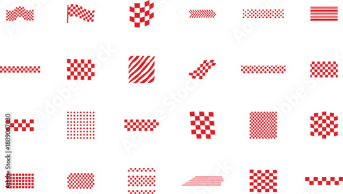 Checkered Flag Racing Patterns Vector Collection Diverse Automotive Speed Graphics and Red White Geometric Designs for Motorsport Elements