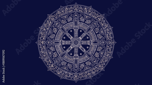 Discover the profound symbolism of the Dharma Chakra, the Wheel of Law, an ancient emblem of Buddhism and cosmic order