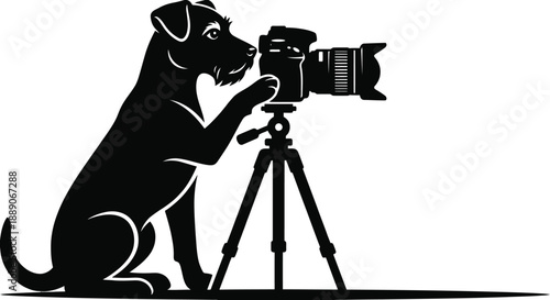 Dog Photography Silhouette Vector – Creative Canine with Camera Illustration 