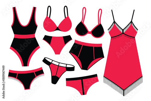 Beautiful black and red lingerie and swimwear collection for women