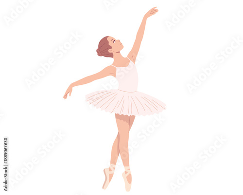 Beautiful ballerina dancing on white background