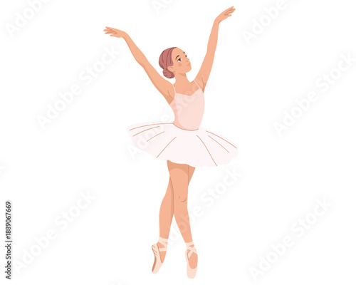Beautiful ballerina dancing on white background