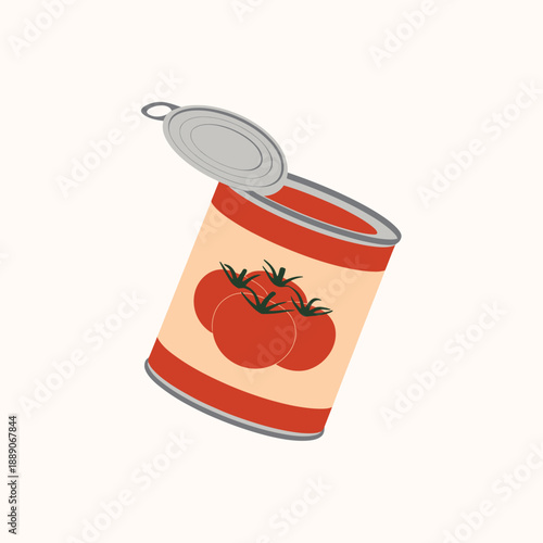 Can of tomato with lid slightly open on white background