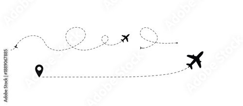 Airplane flight path with location pin