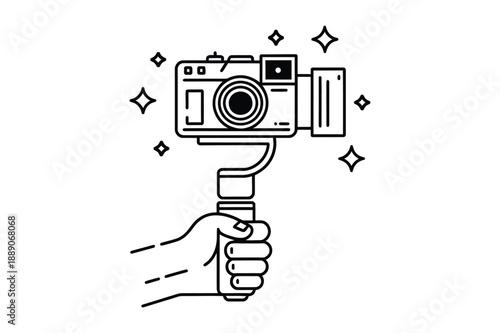 Hand holding gimbal stabilizer with camera