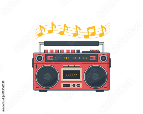 Vibrant red boombox playing music