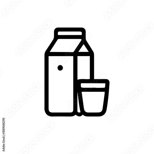 Minimalist milk carton and glass icon, bold outline vector illustration for dairy product logo.
