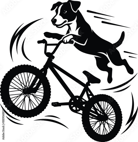 Dog BMX Biking Silhouette Vector – Playful Canine Performing Tricks on Bicycle Illustration