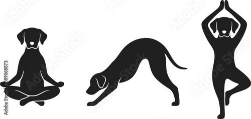 Dog Yoga Silhouette Vector – Relaxed Canine in Meditation and Yoga Poses Illustration