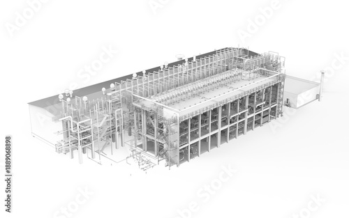 Industrial Process Plant 3D Engineering Visualization Isolated on White Background