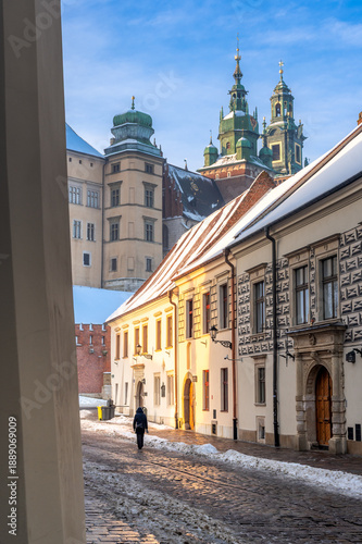 фотографія Wawel castle and Wawel cathedral from Kanonicza street on the winter day, Krakow