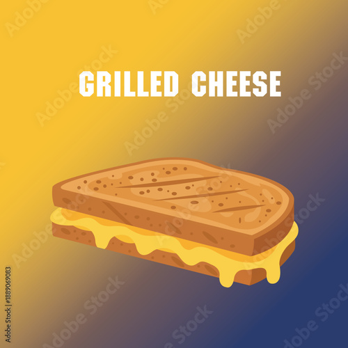 Flat Grilled Cheese Sandwich Illustration for Food Promotion Design, Cheesy Snack Vector