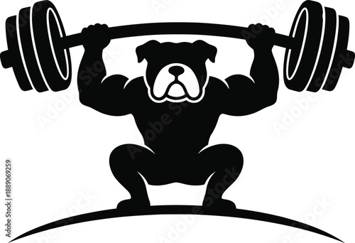 Dog Weightlifting Silhouette Vector – Strong Athletic Canine with Barbell Illustration